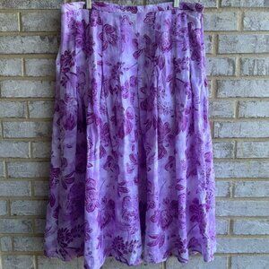 J. Jill Purple Floral Linen A-Line Midi Skirt Women's Size 18
